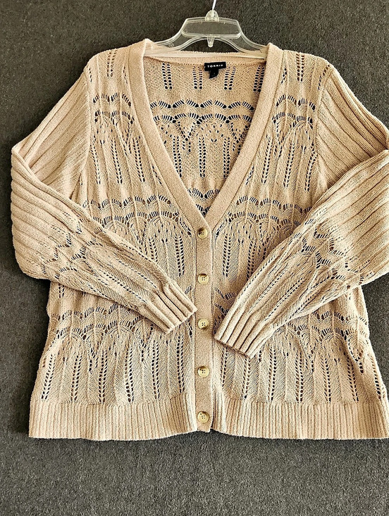 torrid Sweaters - Torrid Festi Women's Boho Crochet Button-Front Cardigan Beige Size 3 Open Knit